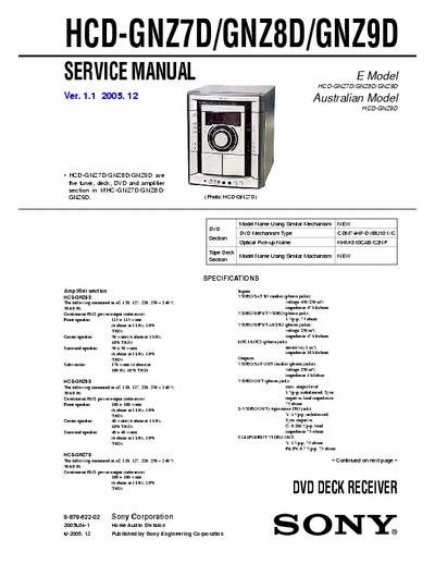 SONY HCD-GNZ7D,GNZ8D,GNZ9D SONY HCD-GNZ7D,GNZ8D,GNZ9D,  PAGES 1 TO 24
